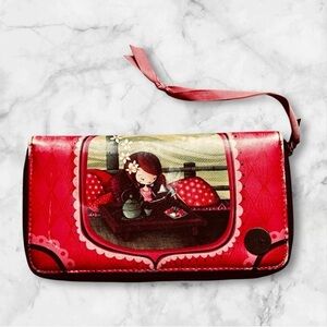 Ketto Design zippered compact bifold wallet whimsical art print red vegan